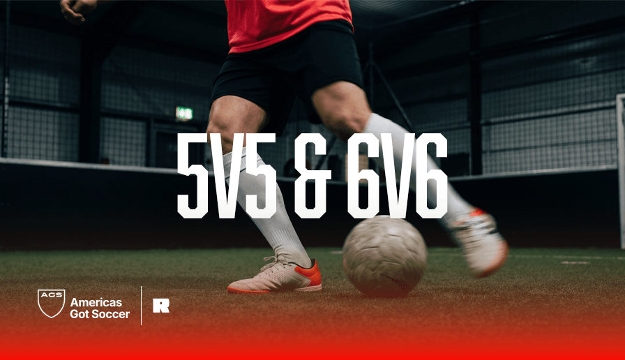 5v5  and 6V6 indoor soccer format at AGS Fort Lauderdale with player controlling ball on turf field