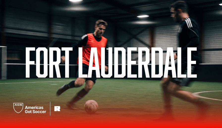 Men’s indoor soccer league in Fort Lauderdale at AGS with players competing on turf field