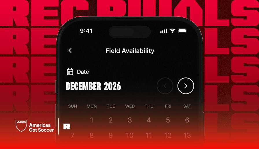 RecRivals field booking app displaying indoor soccer field availability in Fort Lauderdale at AGS