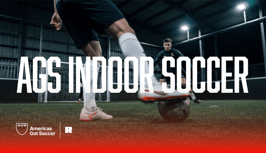 AGS indoor soccer facility in Fort Lauderdale with player dribbling ball on turf field in soccer game